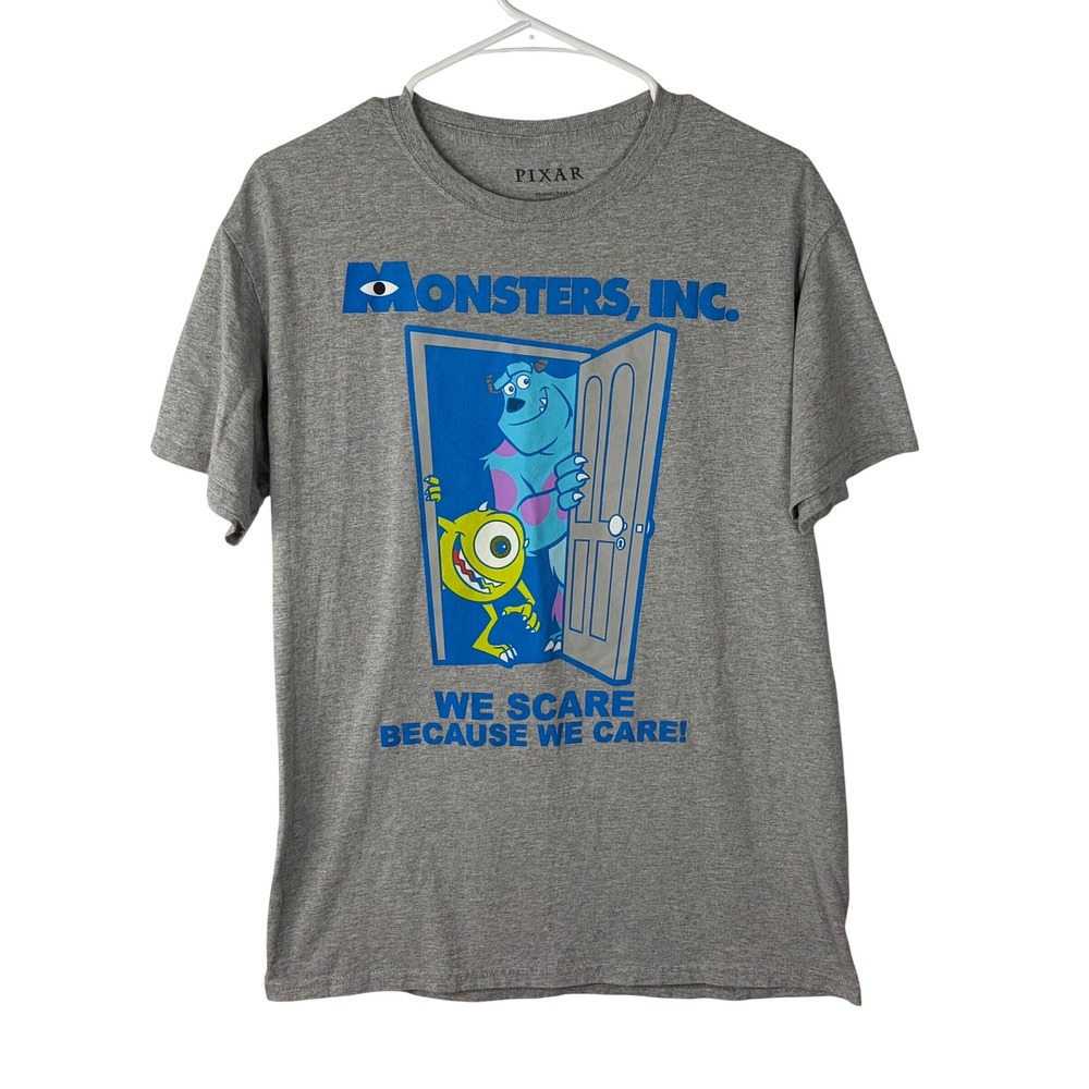 Disney Pixar Monsters Inc Mike Sulley We Scare Because We Care Gray T-Shirt M